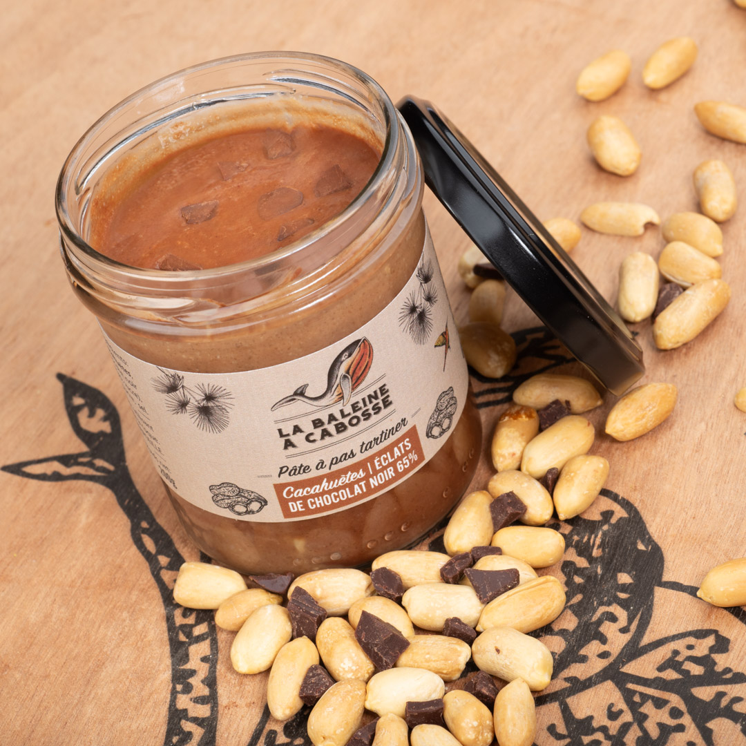 Pâte à PAS tartiner cacahuètes & éclats de chocolat noir 65% 1 Pâte à PAS tartiner cacahuètes & éclats de chocolat noir 65%