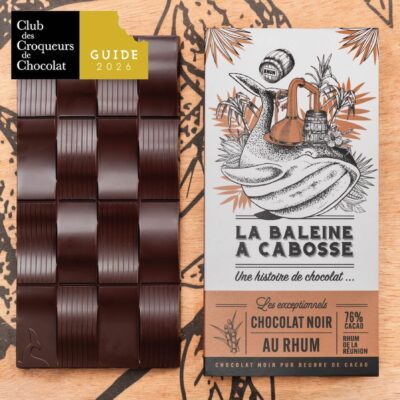 Chocolatier à Marseille - Chocolaterie artisanale La Baleine à cabosse 15 Tablette de chocolat noir au rhum de La Réunion 76% récompensée