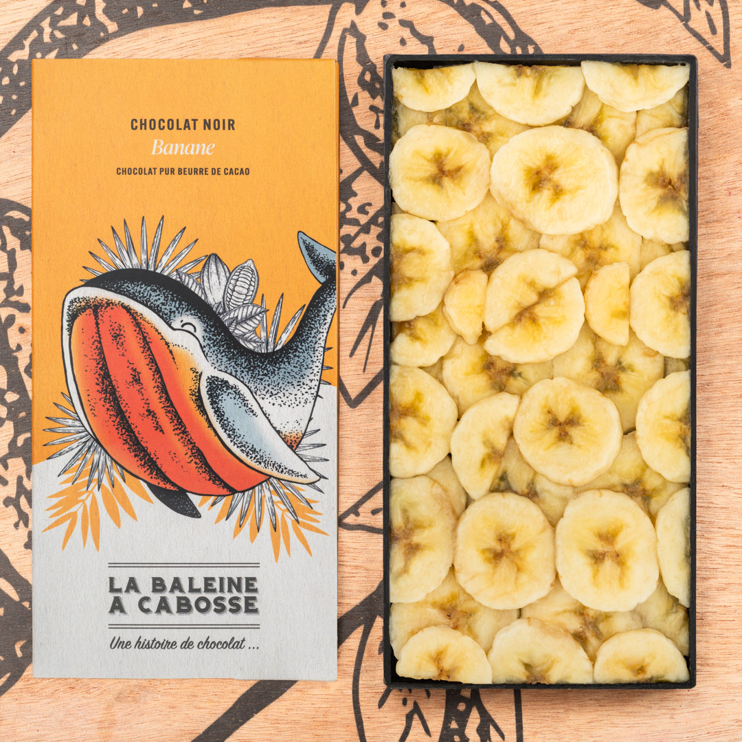 Tablette de chocolat noir 65% & banane 1 Tablette de chocolat noir à la banane 65%